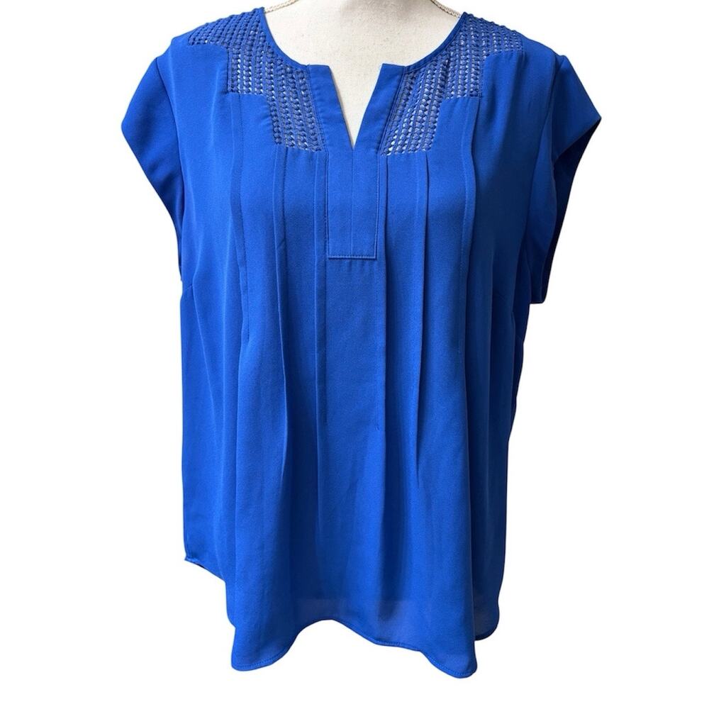 Daniel Rainn Women's Size PXL Petite Blue Short Sleeve Pullover Tunic Top Shirt